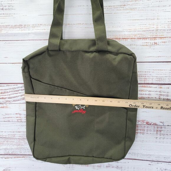 Paul & Shark Khaki Green Mens Bag Zipper Embroidered Casual Travel NWOT - Picture 5 of 16